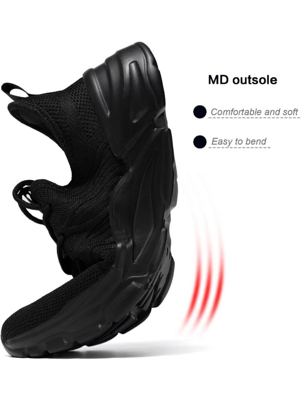 Men's Black Non Slip Breathable Lightweight Pull On Athletic Fashion Sneaker - Picture 3 of 6